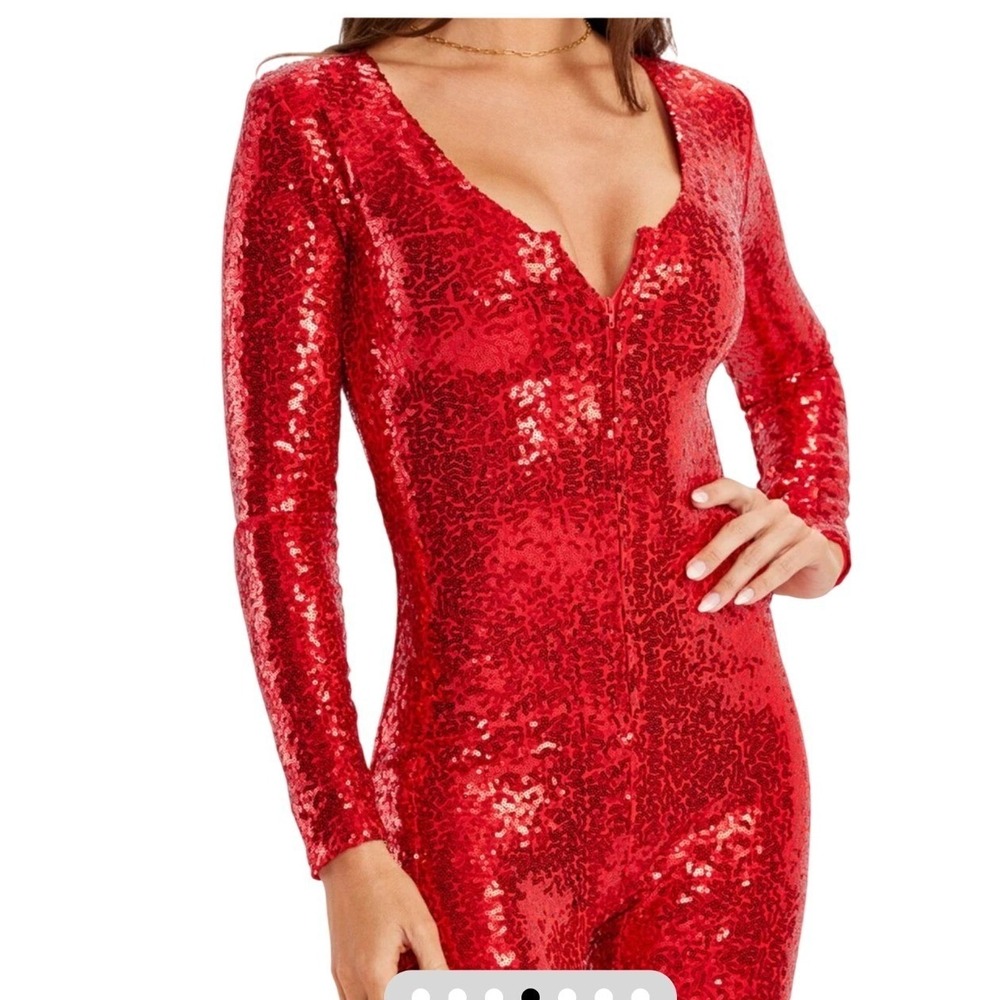 New Tipsy Elves Women Red Sequin Devil Costume Jumpsuit with Horns L - Picture 4 of 8